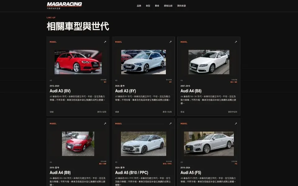 MagaRacing 汽車百科 網站作品截圖